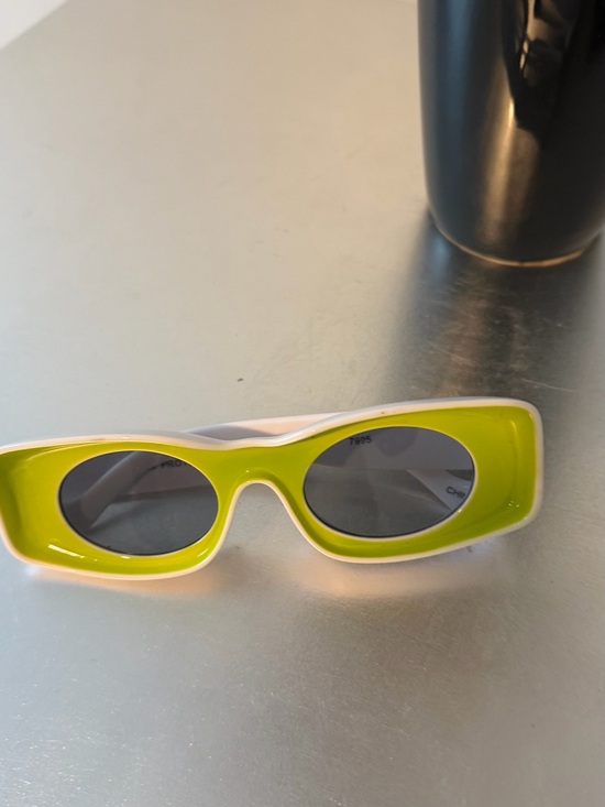 None Accessories - Chunky Lime Green and White Rectangular Sunglasses